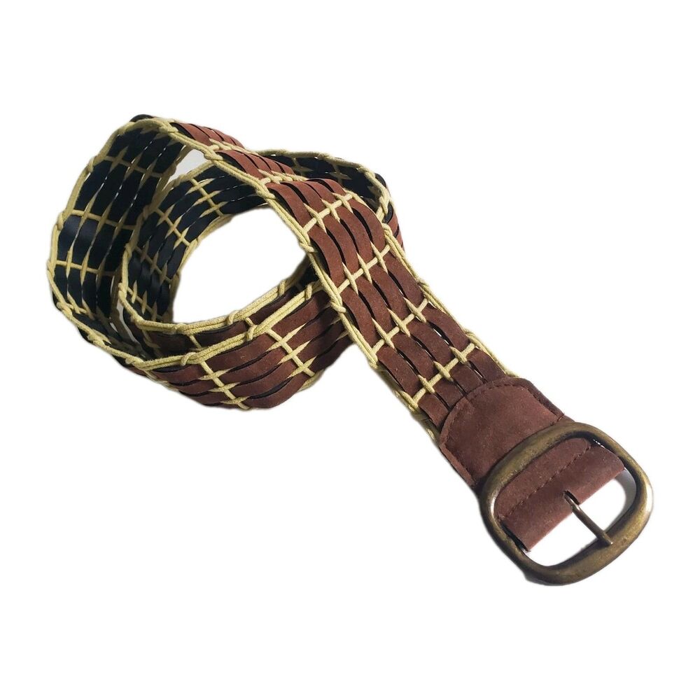 Woven BR Suede Hippie Belt Adjustable Basket Weave Women S/M Retro 42" WO Buckle
